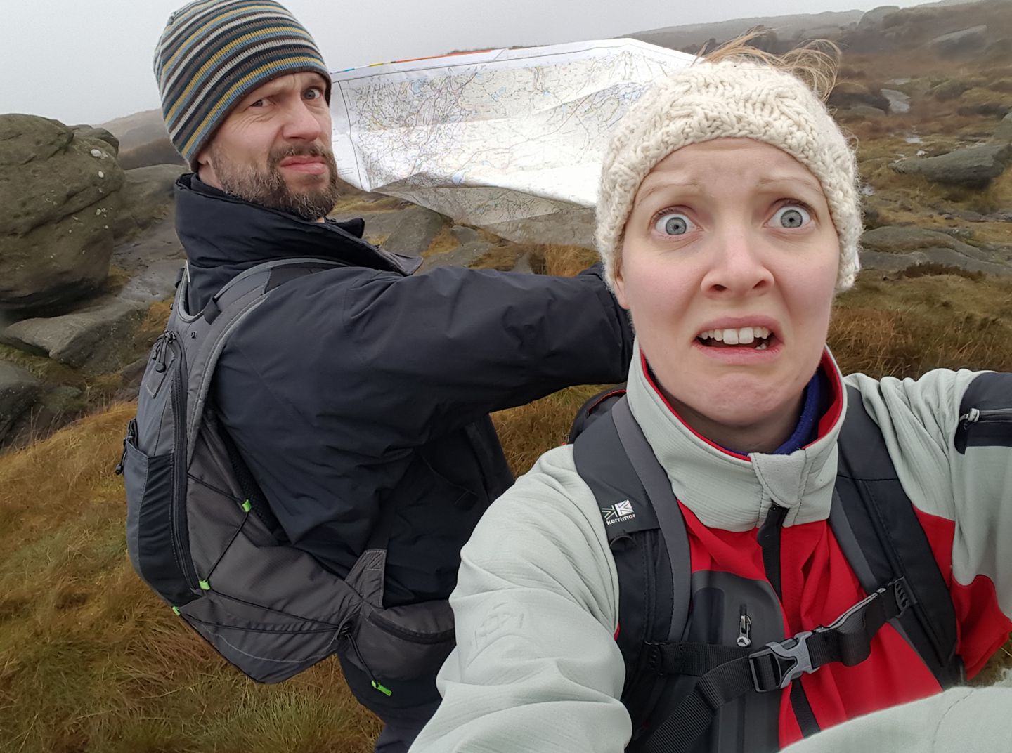 Two people lost on a hillside