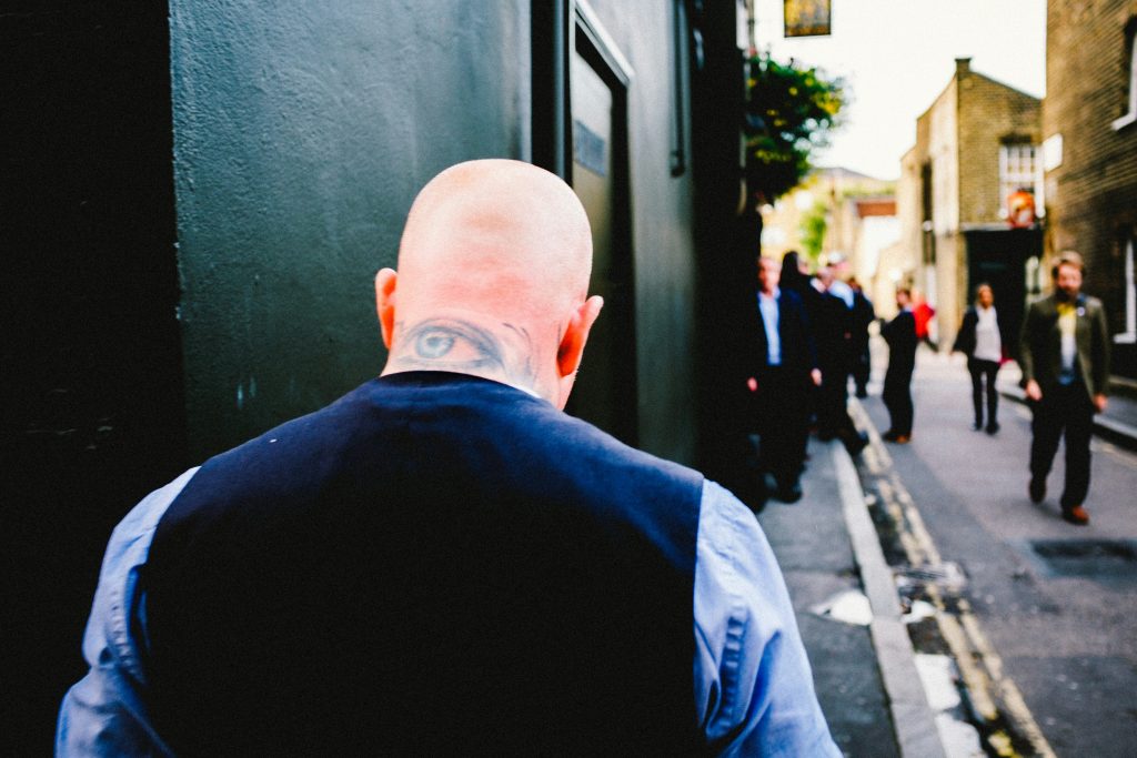 Back of bald man